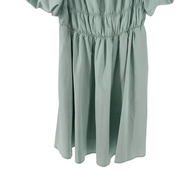 Puff Sleeve Mini Dress A Line Off The Shoulder Green Womens Size L Merokeety - Picture 3 of 8